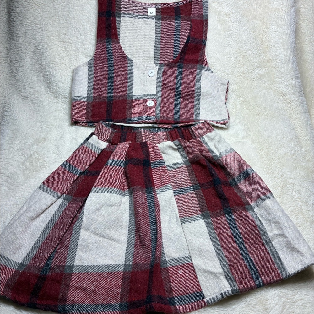 Girls Red and White Plaid Two-Piece Set